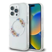 slomart Etui Guess IML Flowers Wreath MagSafe za iPhone 16 Pro - prozorno