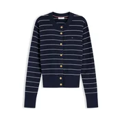 TOMMY HILFIGER Pletena jopa Logo Gold-tone Button mornarska / bela