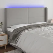 Vidaxl vidaXL Vzglavje postelje z LED svetlo sivo 163x16x118/128 cm blago