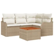 vidaXL 5-delni vrtni sofa set s blazinami Bež poli ratan akacija