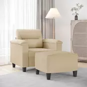 Fotelja s tabureom krem 60 cm od mikrovlakana