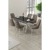 Hanah Home trpezarijski set Nis, sto na razvlacenje i 6 stolica, ploca u dekoru crnog mermera, hromirane noge, kapucino tkanina Babyface