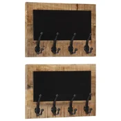 shumee Stenski obešalnik za plašče s 4 kavlji 2 kosa trden mangov les