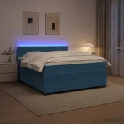 Vidaxl Postelja boxspring z vzmetnico Modra 180 x 200 cm Žamet