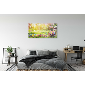 tulup.si Slika na akrilnem steklu Košarica jajce cvet travnik 125x50 cm 4 obešalnika