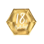 PartyDeco Papirnati krožniki za 18. rojstni dan zlati, 6 kosov