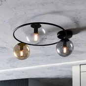 EMIBIG LIGHTING Stropna svetilka Ascella, črna/barvna, 74 cm, s tremi žarnicami - Dnevna soba/jedilnica - Sodobni - črna, prosojna, grafitna, jantarna - Kovina