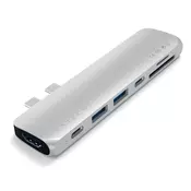 SATECHI Aluminium Type-C PRO Hub (HDMI 4K,PassThroughCharging,2x USB3.0,2xSD,ThunderBolt 3) - Silver