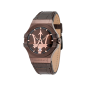 Maserati Potenza Mens Wristwatch Quartz O 42 mm 10 ATM Pin Buckle Leather Bracelet Stainless Steel Case Brown R8851108011