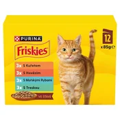 Friskies vrečke za mačke govedina, piščanec, morske ribe, polenovka v omaki 12 x 85 g