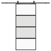 Vidaxl Drsna vrata z opremo črna 90x205 cm kaljeno steklo