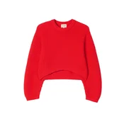 GOBI Cashmere Pulover Womens Oval-Sleeve Cropped Cashmere Sweater ognjeno rdeča