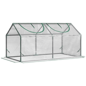 OUTSUNNY mini vrtni rastlinjak z 2 dvižnima oknoma in PVC pokrovom proti UV-sevanju (120x60x60cm), prozoren
