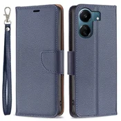 GS Ovitek za Xiaomi Redmi 13C/Poco C65, denarnica iz usnja Litchi, temno modra