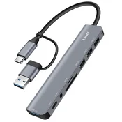 LINQ LinQ, USB Hub Podpora OTG 5 Gbps SD/TF Card Reader in Audio Jack 3,5 mm, Siva, (5000063523)