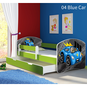 Dječji krevet ACMA s motivom, bočna zelena + ladica 180x80 cm - 04 Blue Car