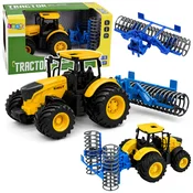 LEAN TOYS Traktor kmetijski z valjem, luči in zvoki, rumen 1:24
