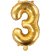 PartyDeco Folija balon številka 3 zlat 35 cm