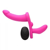 Strap U Double Take 10X Double Penetration Vibrating Strap-on Harness Purple