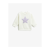 Koton Quilted Sweatshirt. Soft Textured Plush Star Applique Detailed Crew Neck.