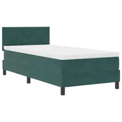 Vidaxl LED Box Spring Postelja Temno zelena 100 x 200 cm Žamet