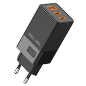 shumee Beline Ład. omrežni priključek. 2x USB-C + 1x USB 65W črn/črn (samo glava) PD 3.0 + QC 3.0 BLN3CB65 GaN