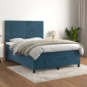 Greatstore Box spring postelja z vzmetnico temno modra 140x200 cm žamet