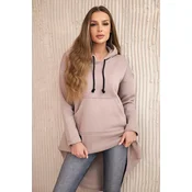 Reinforced sweatshirt with long back and hood beige