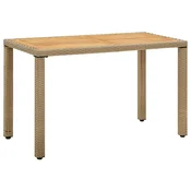 Vidaxl Vrtna miza bež 123x60x74 cm poli ratan in trden akacijev les