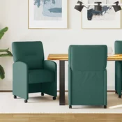 vidaXL Jedilni stoli s kolesi 2 pcs Temno zelena 57 x 67 x 95 cm blago