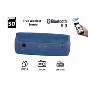 MANTA SPK130GO Bluetooth 5.0 zvočnik + woofer, Bluetooth/USB/MicroSD/Radio FM/AUX-in, 10W, TWS, IPX4, do 5 ur predvajanja, moder
