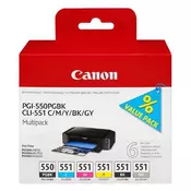 Canon original ink PGI-550/CLI-551PGBK/C/M/Y/BK/GY, 6496B005, black/color, výpredaj, cena platná do vypredania zásob, -