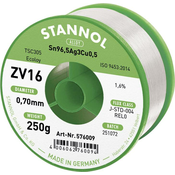 Stannol Stannol žica za mehko spajkanje ZV16 iz zlitine TSC305 z 1\,6% pretoka 0\,7 mm s premerom na 250 g koluta Stannol ZV16 spajkalna žica\, neosvinčena neosvinčeni Sn96\,5Ag3Cu0\,5 REL0 250 g 0., (20428501)