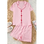 Trendyol Curve Pink Heart Embroidery and Piping Detail Viscose Woven Pajama Set