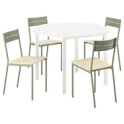 VIHALS/BUSLÄTT Miza in 4 stoli, bela bela/sivo zelena bor, 107 cm