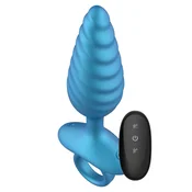 Playhouse Deep Ribbed Anal Plug Vibrating with Remote Blue