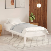 VIDAXL posteljni okvir bel iz trdne borovine, 90x200 cm
