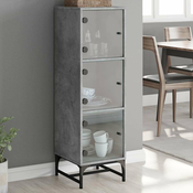 Vidaxl Visoka omara s steklenimi vrati betonsko siva 35x37x120 cm