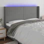 Vidaxl LED posteljno vzglavje temno sivo 183x16x118/128 cm blago