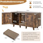 Northio Mačja omarica za mačje stranišče z 2 vrati & praskalno desko & vhodom 120 x 52 x 65 cm vintage