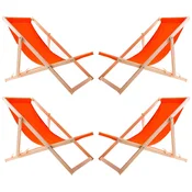 4x Ležalnik iz lesa z oranžno tkanino