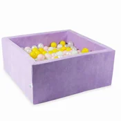 Mi Suhi bazen 90x90x40 Baršunasti mekano ljubicasti s 400 kuglica: biserna, svijetlo ružicasta, žuta, svijetlo mint boja