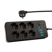 Blow 98-211# Podaljševalni kabel ps-630 6 vtičnic 3xusb 1xusb-c 3m črn 2x1mm