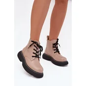 Boto Insulated womens ankle boots on platform with laces dark beige Harmine