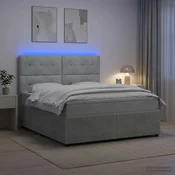 vidaXL LED posteljni pod z vzmetnico Svetlo siva 140 x 190 cm Žamet