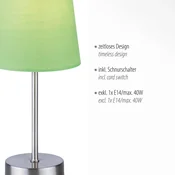 JUST LIGHT. GmbH Namizna svetilka Heinrich z odtenkom iz zelene tkanine - Dnevna soba/jedilnica - Sodobni - jeklo, zelena barva - Kovina