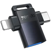 OTG adapter Yesido GS35 USB-A v USB-C/Lightning aluminijasta zlitina, mini dizajn, 5Gbps - siv
