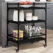 Kuhinjska kolica crna 65 x 40 x 86,5 cm od konstruiranog drva