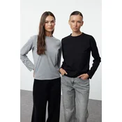 Trendyol Black-Grey 2 Pack 100% Cotton Crew Neck Regular/Normal Cut Knitted T-Shirt