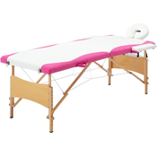 Den Zložljiva masažna miza 2-conska les bela in roza